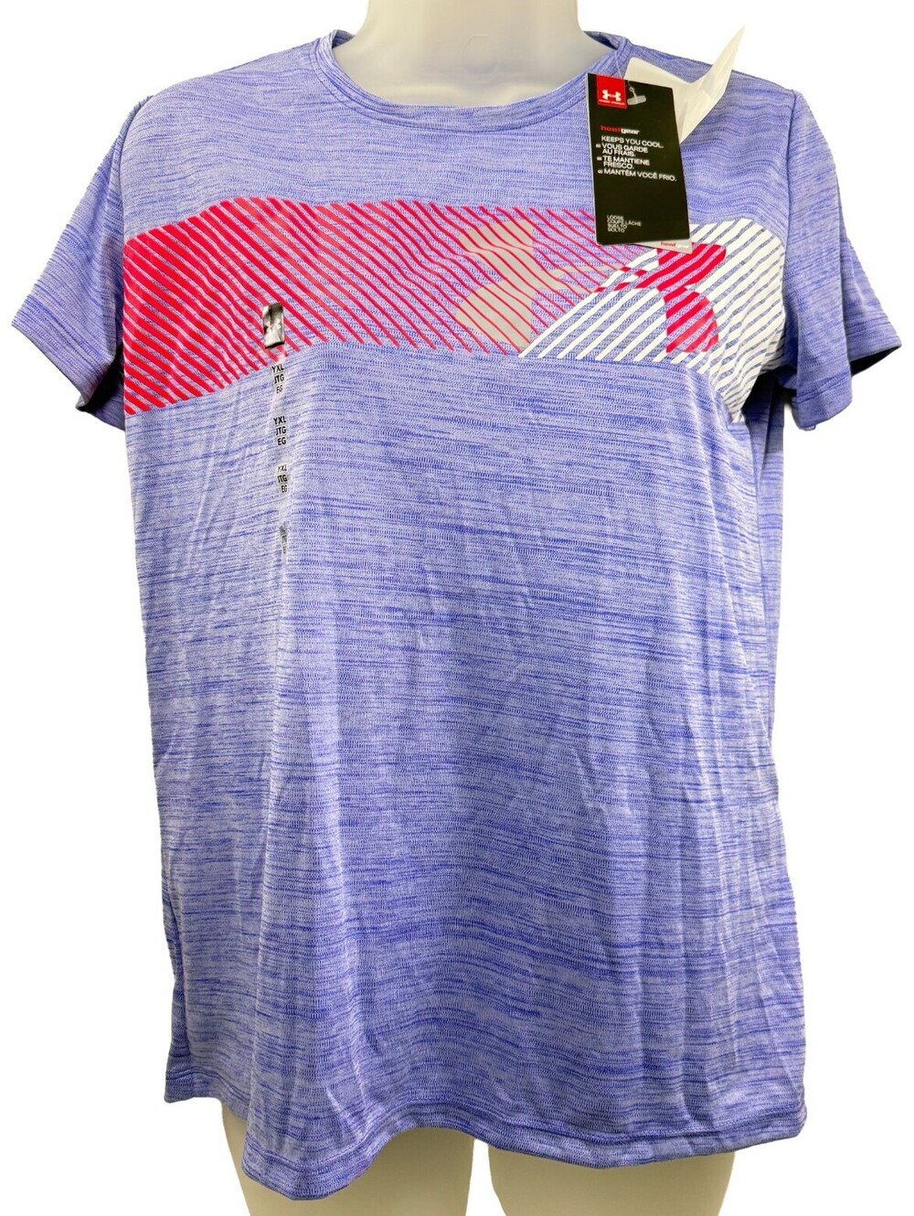 NWT Under Armour Girls Tech Short Sleeve Graphic T-Shirt Youth XL Purple Pink